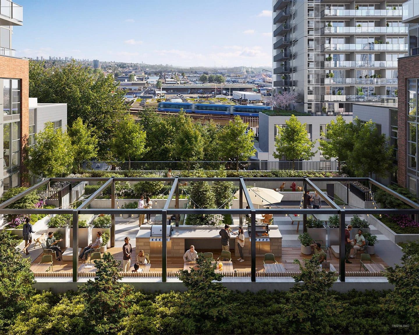 Signal's landscaped courtyard between the towers
