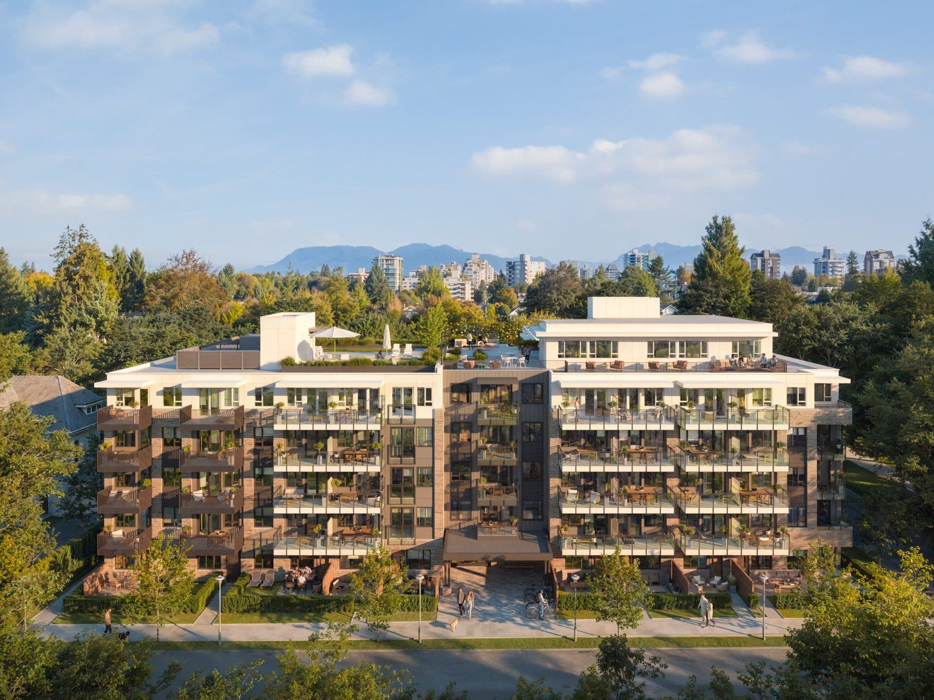 Westward's Kerrisdale exterior, with the rooftop amenity level above