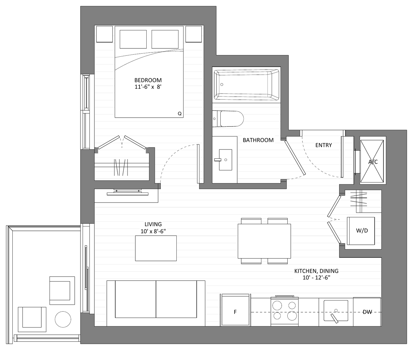 Floor plan Ash B1 — One Bedroom
