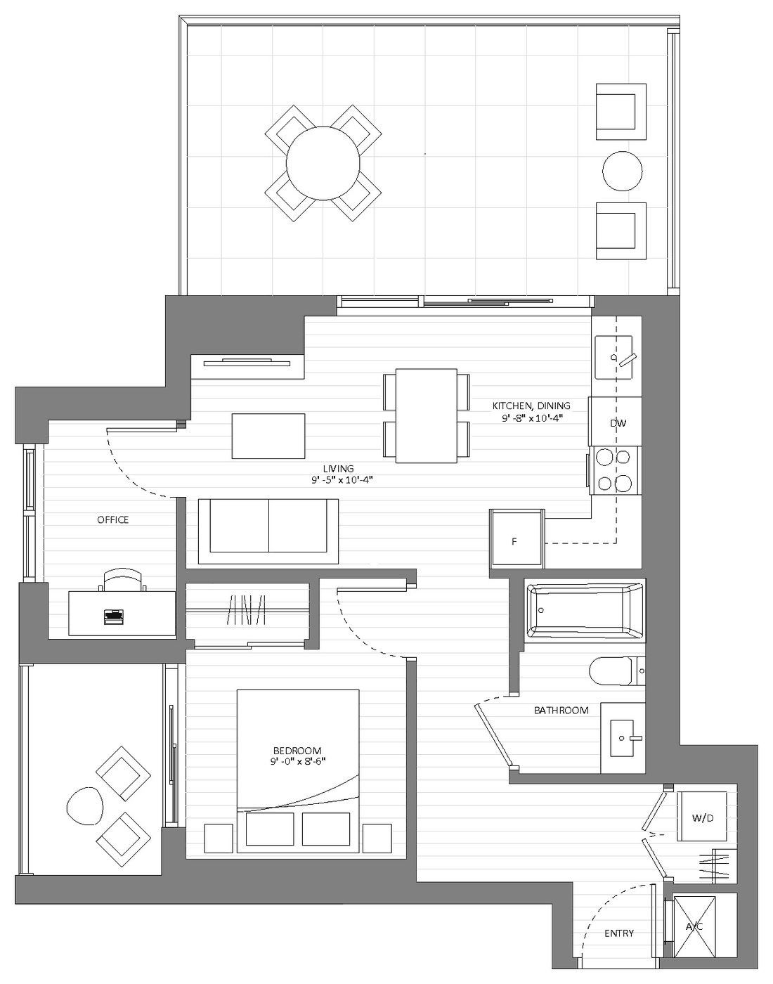 Floor plan Ash B12 — 1 Bedroom + Office