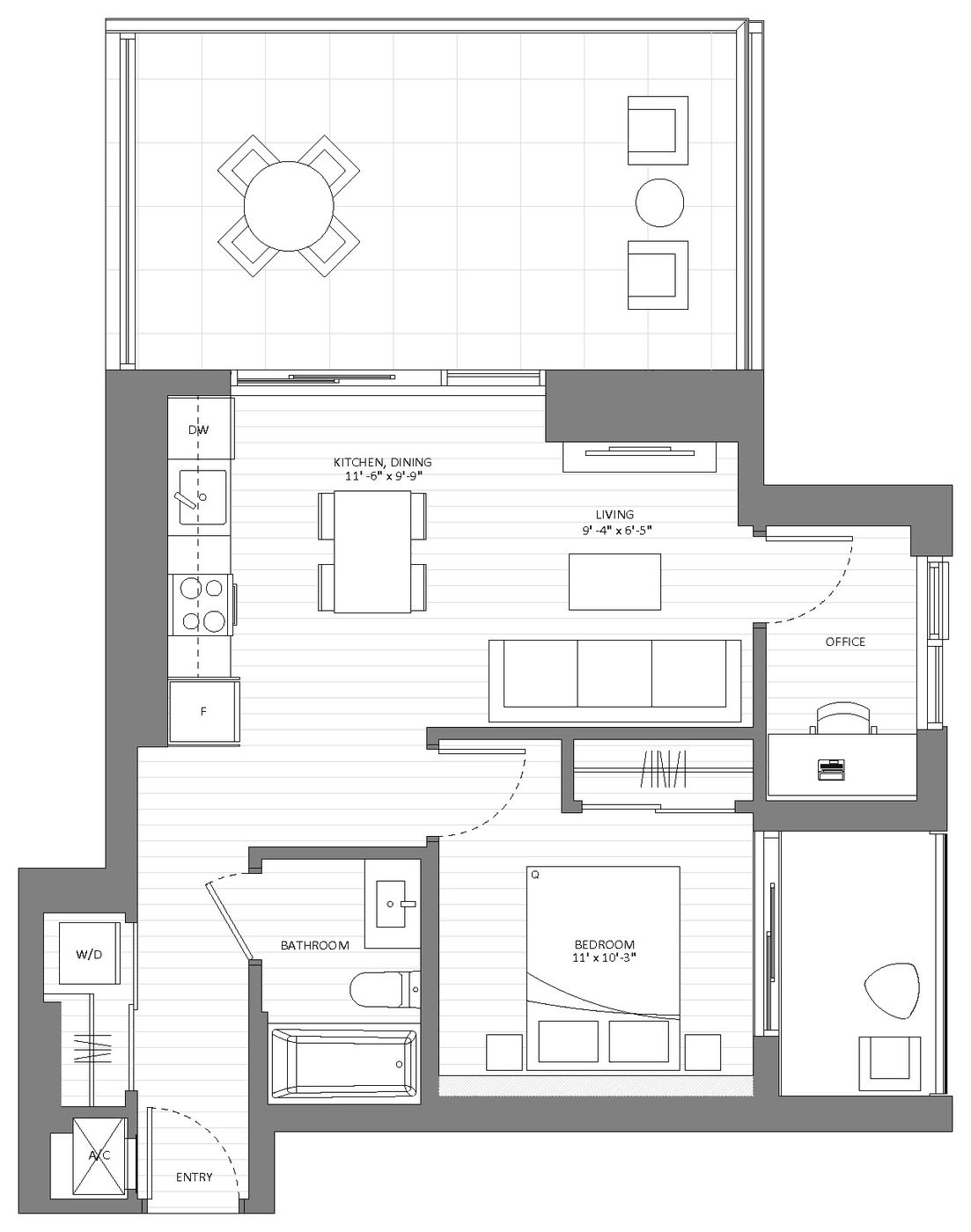 Floor plan Ash B13 — 1 Bedroom + Office