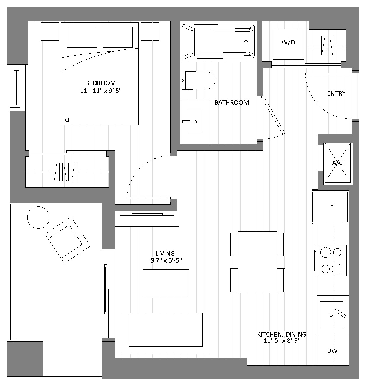 Floor plan Ash B2 — One Bedroom