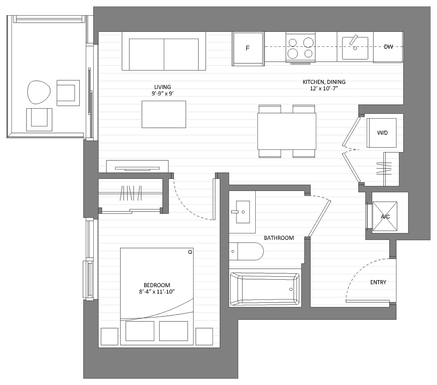 Floor plan Ash B3 — One Bedroom