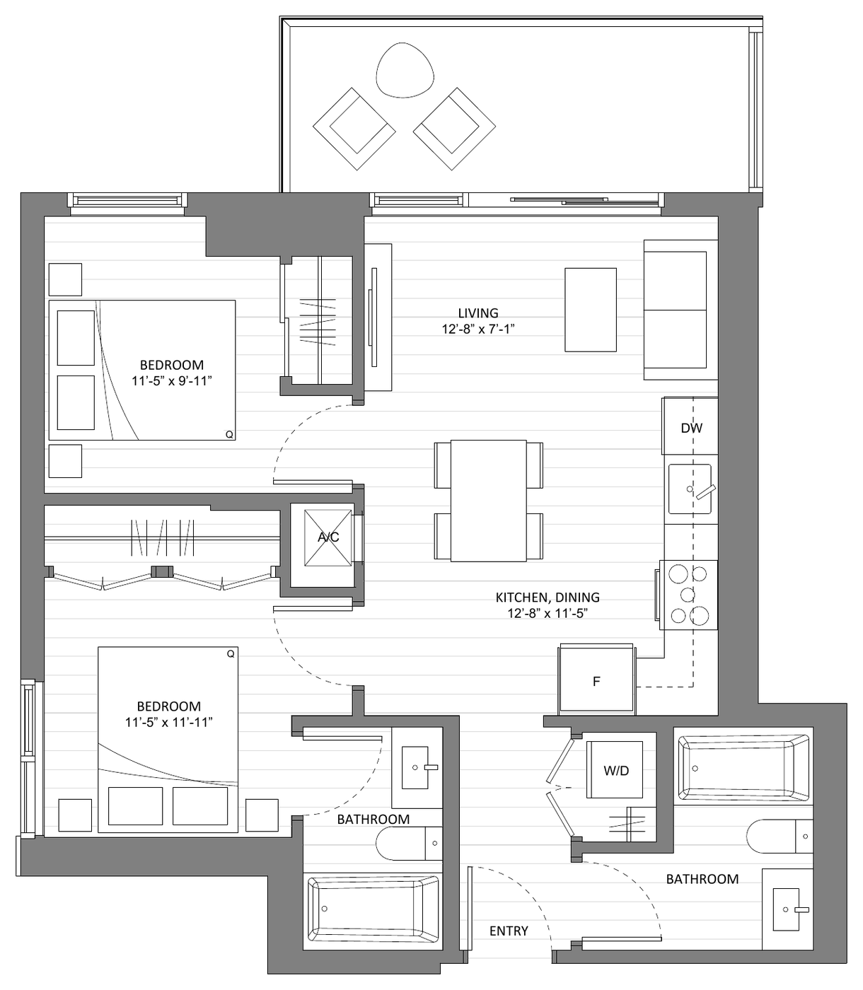 Floor plan Ash E1 — Two Bedroom