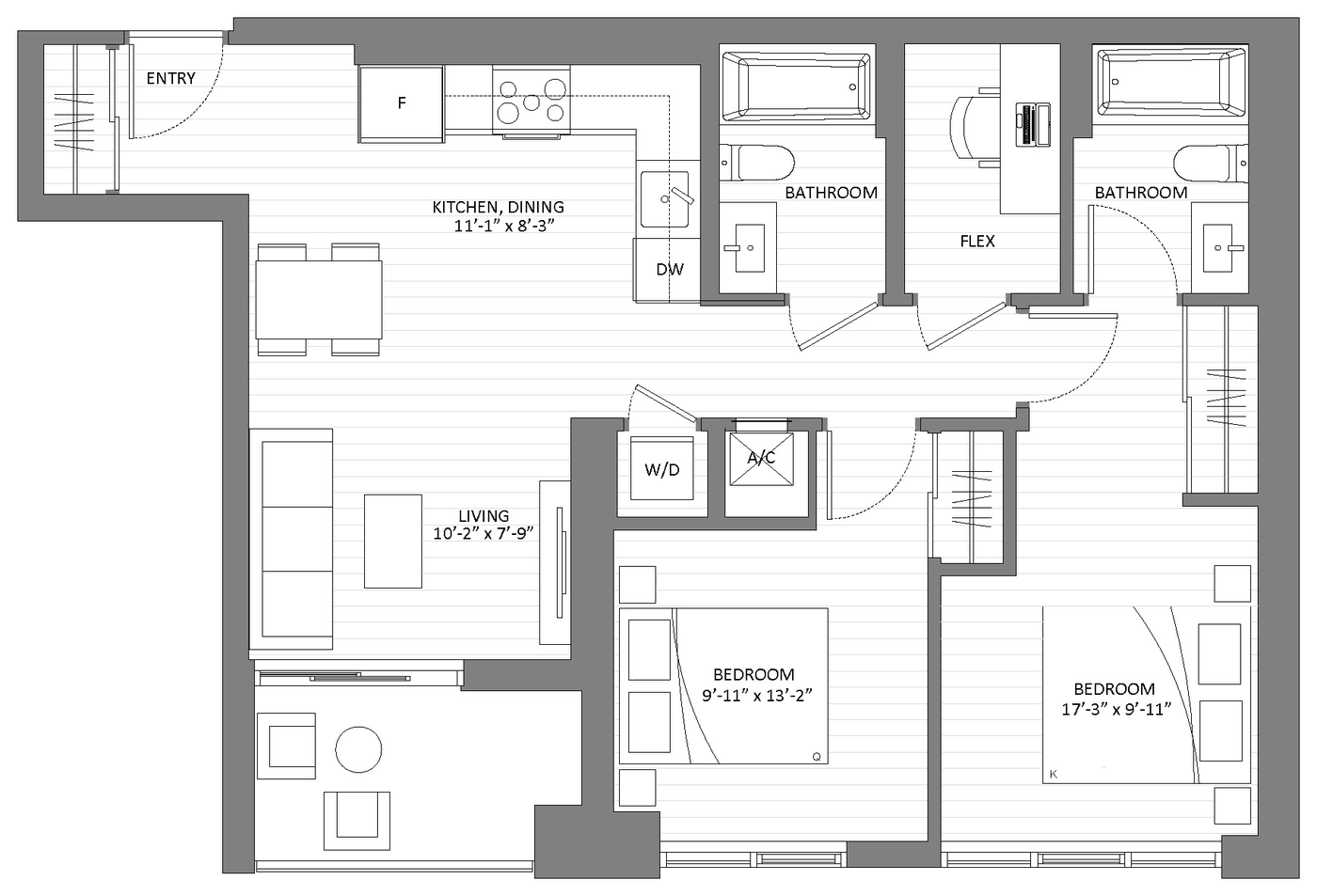 Floor plan Ash E2 — 2 Bedroom + Flex