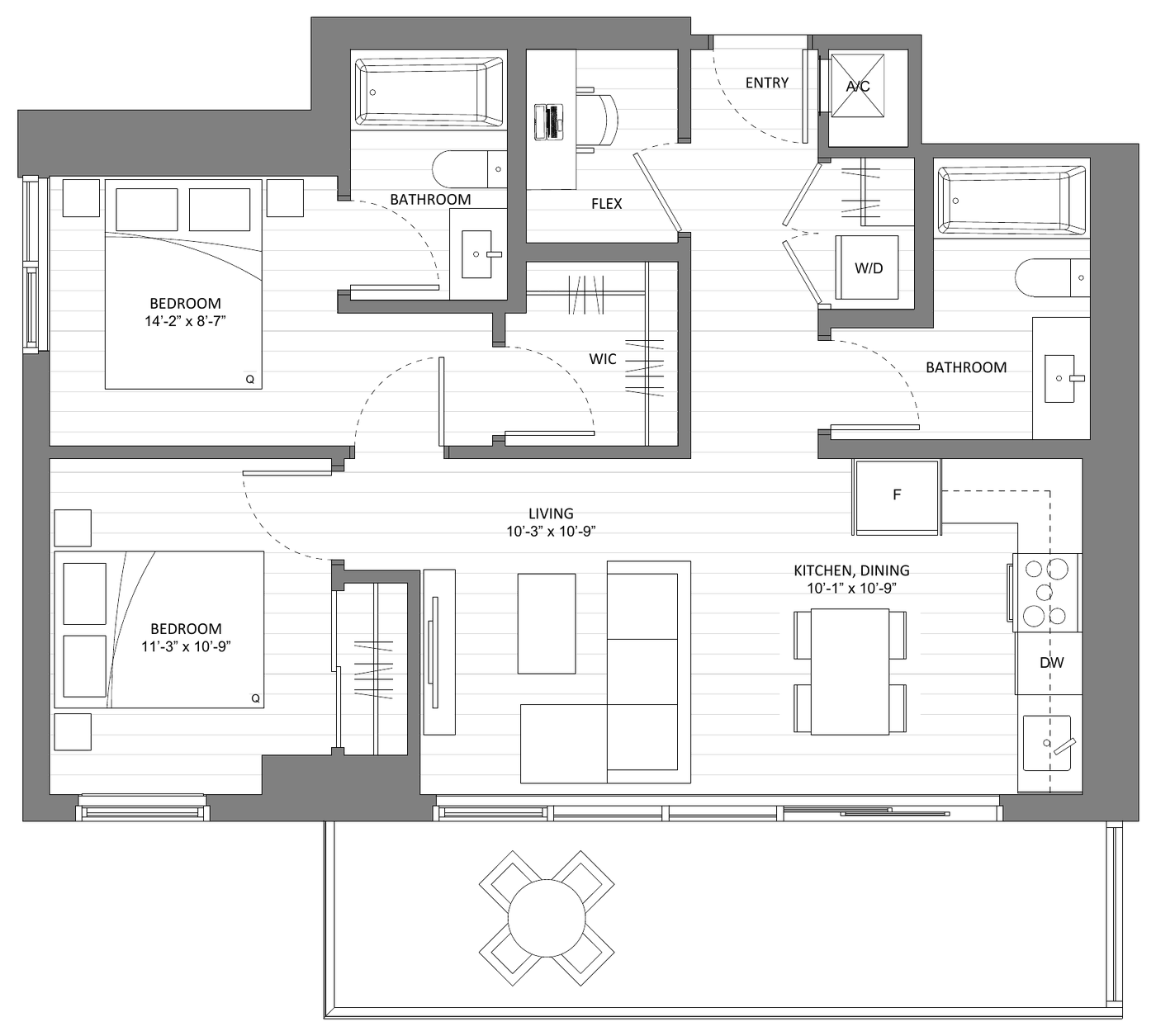 Floor plan Ash E6 — 2 Bedroom + Flex