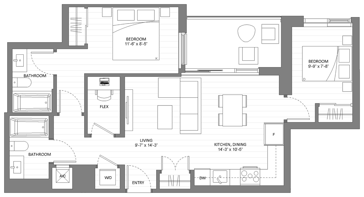 Floor plan Ash E8 — 2 Bedroom + Flex