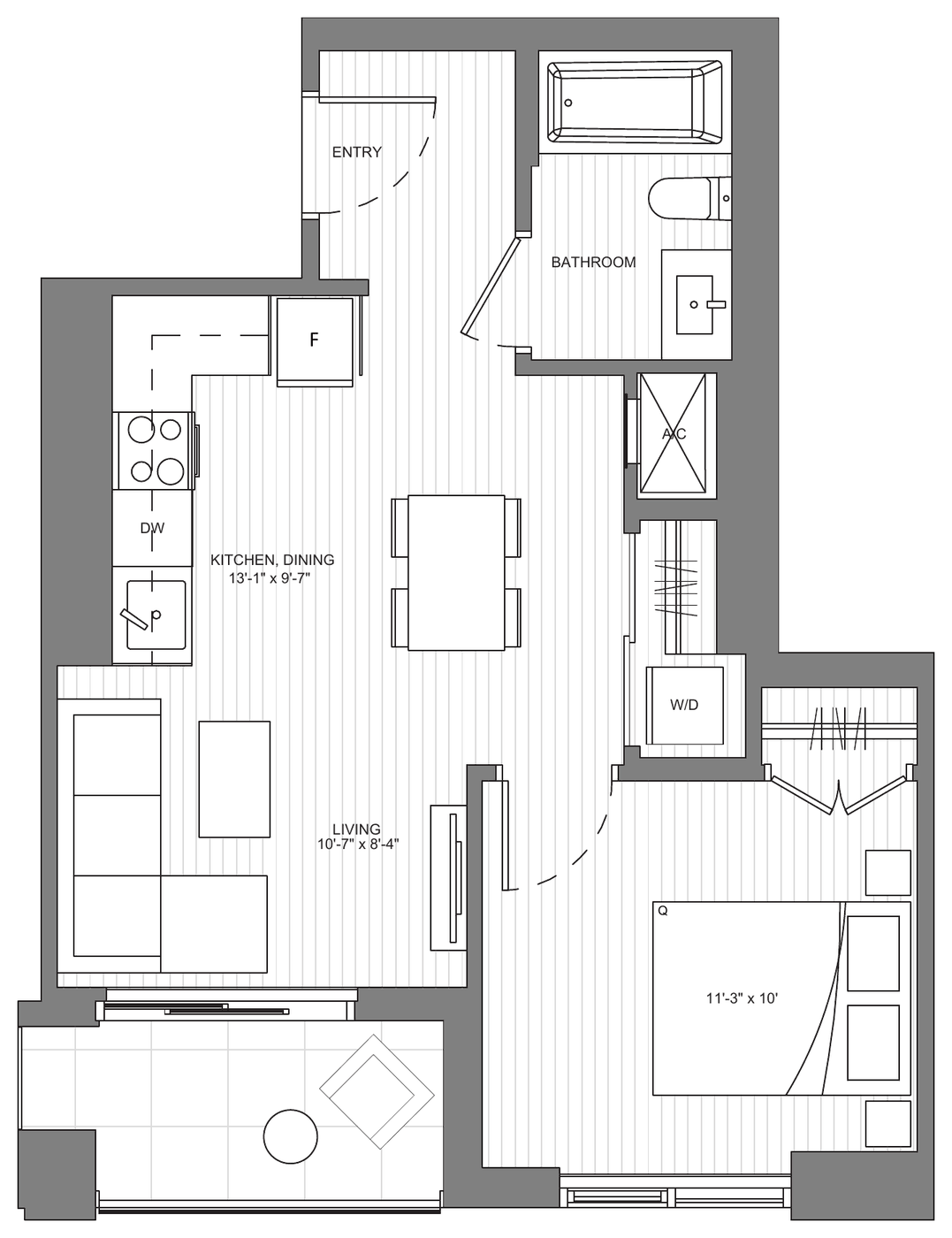 Floor plan Cambie B6 — One Bedroom