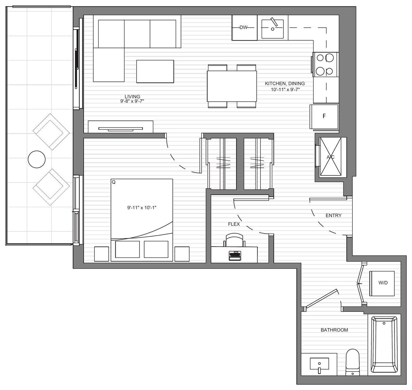 Floor plan Cambie C1 — 1 Bedroom + Flex