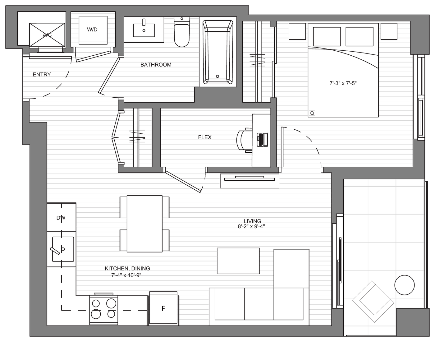 Floor plan Cambie C2 — 1 Bedroom + Flex