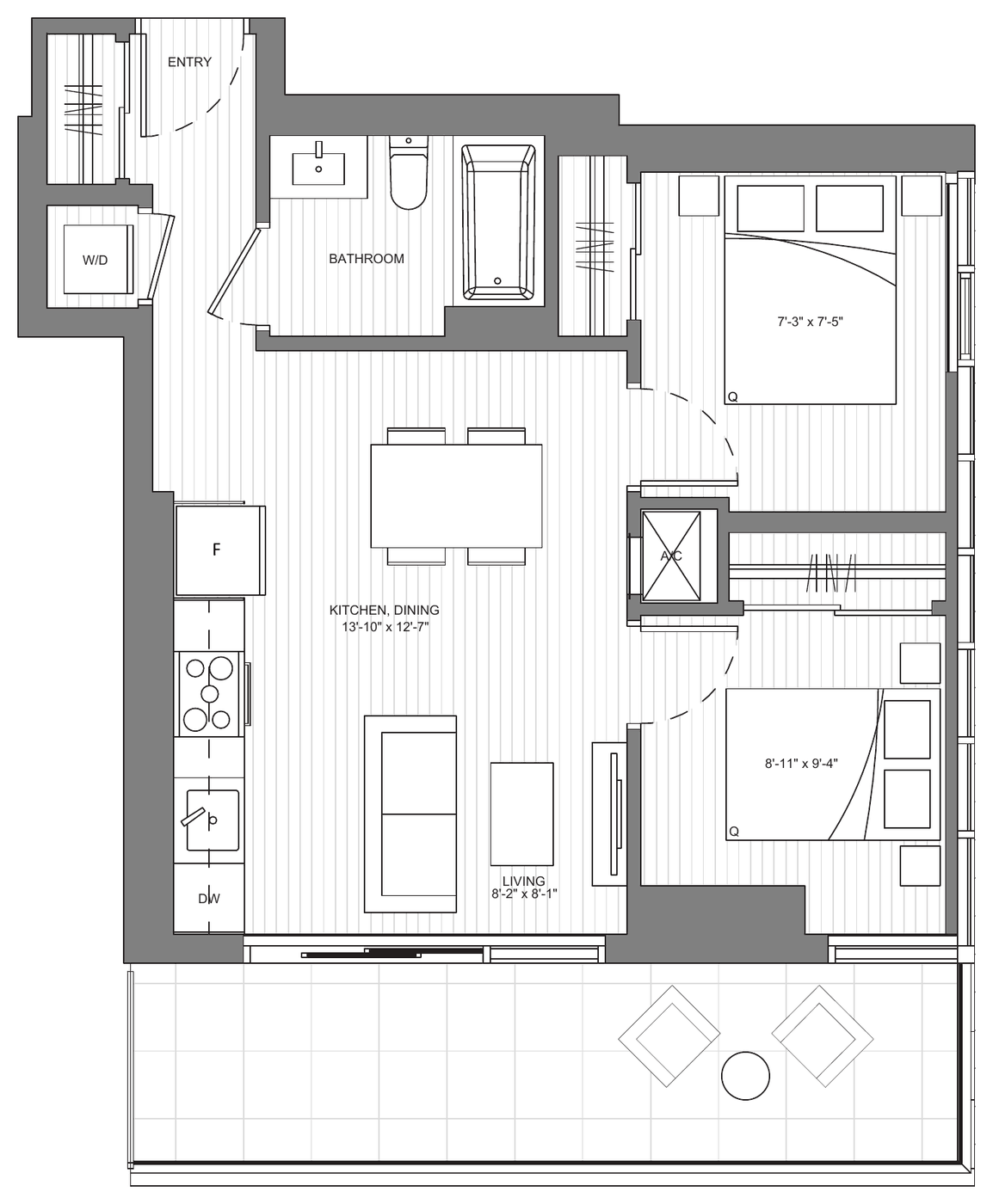 Floor plan Cambie D — Two Bedroom