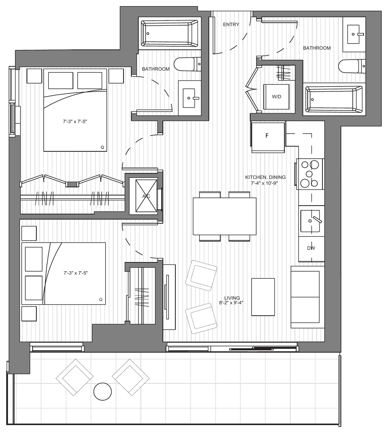 Floor plan Cambie E — Two Bedroom
