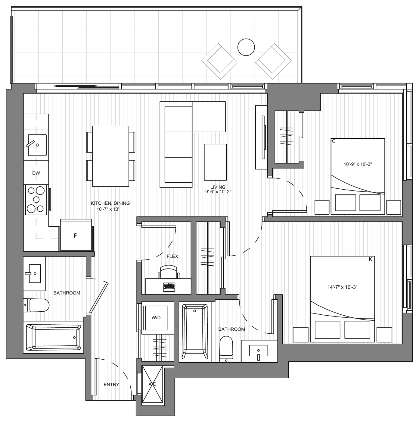 Floor plan Cambie F1 — 2 Bedroom + Flex