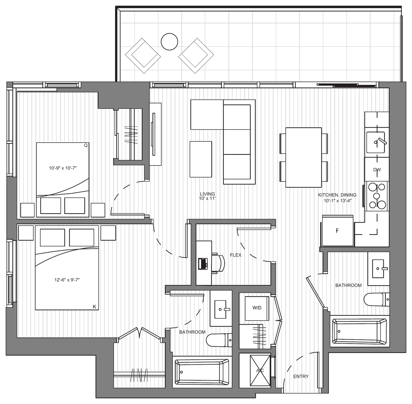 Floor plan Cambie F2 — 2 Bedroom + Flex
