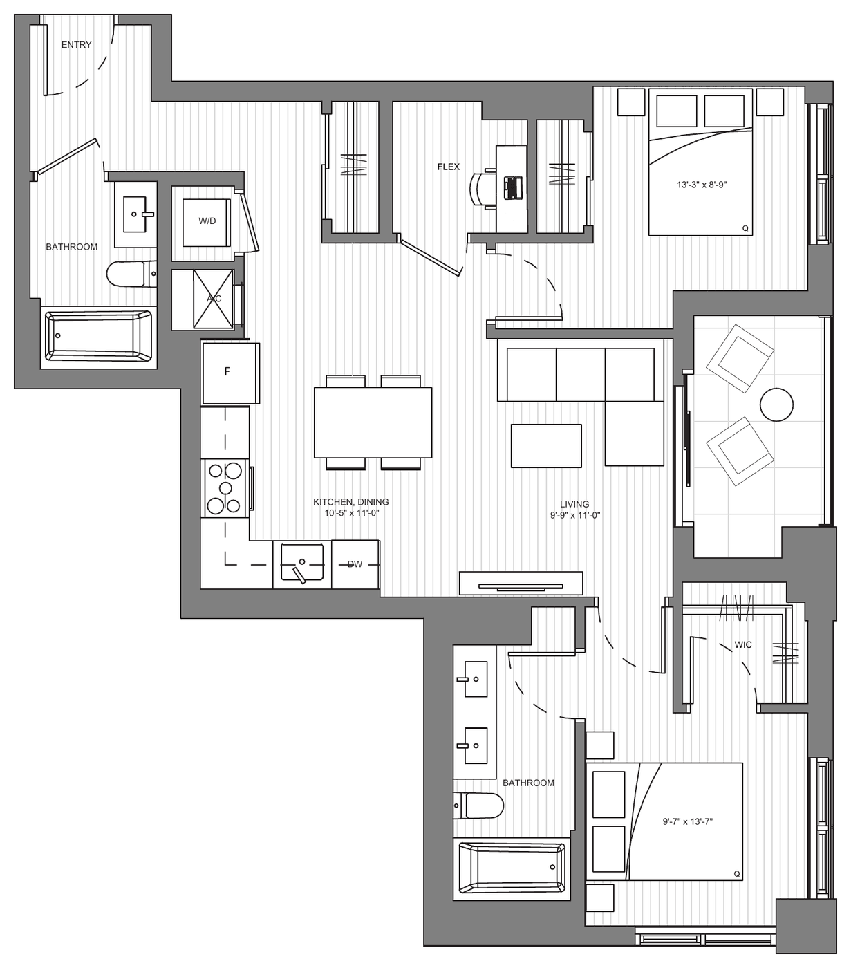 Floor plan Cambie F3 — 2 Bedroom + Flex
