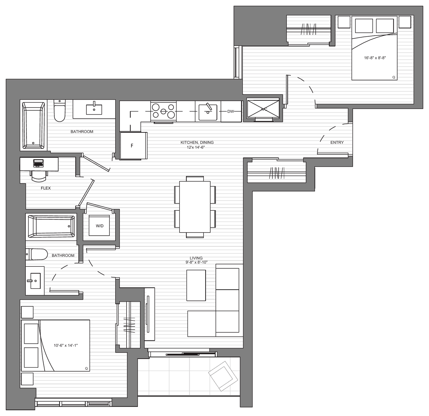 Floor plan Cambie F4 — 2 Bedroom + Flex