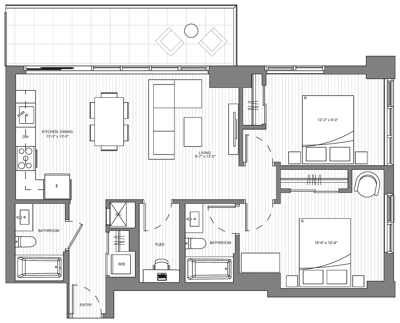 Floor plan Cambie F5 — 2 Bedroom + Flex