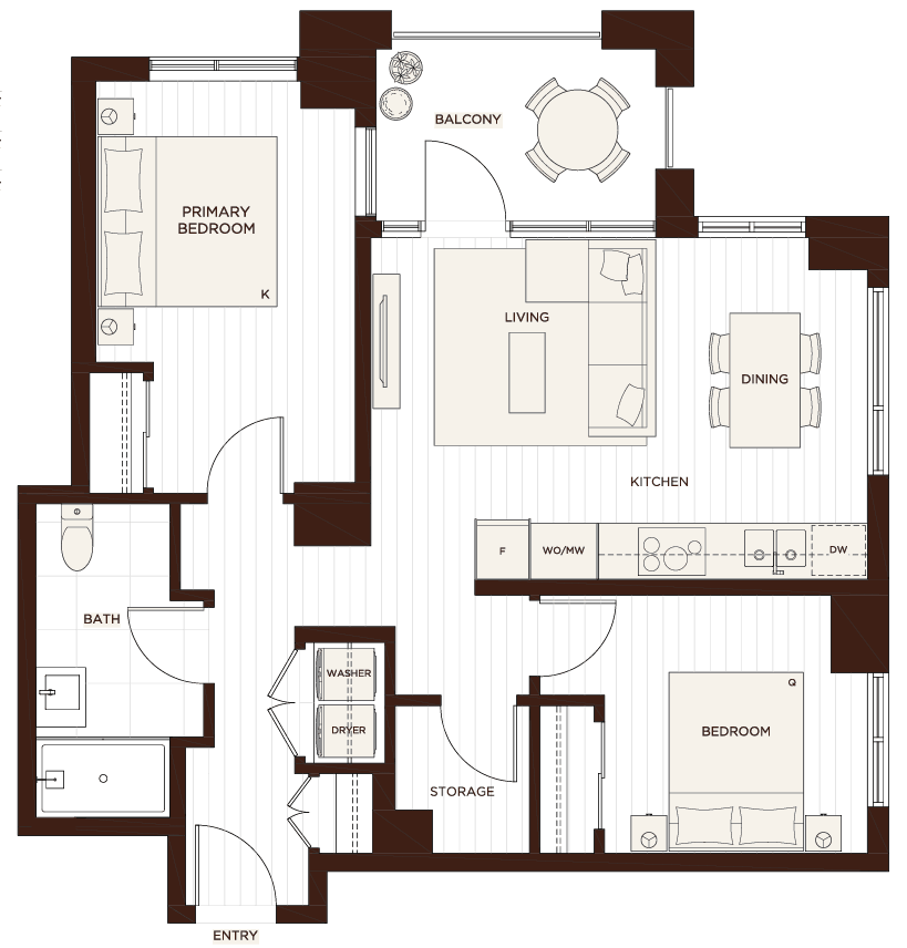 Floor plan F3 — Two Bedroom, accessible