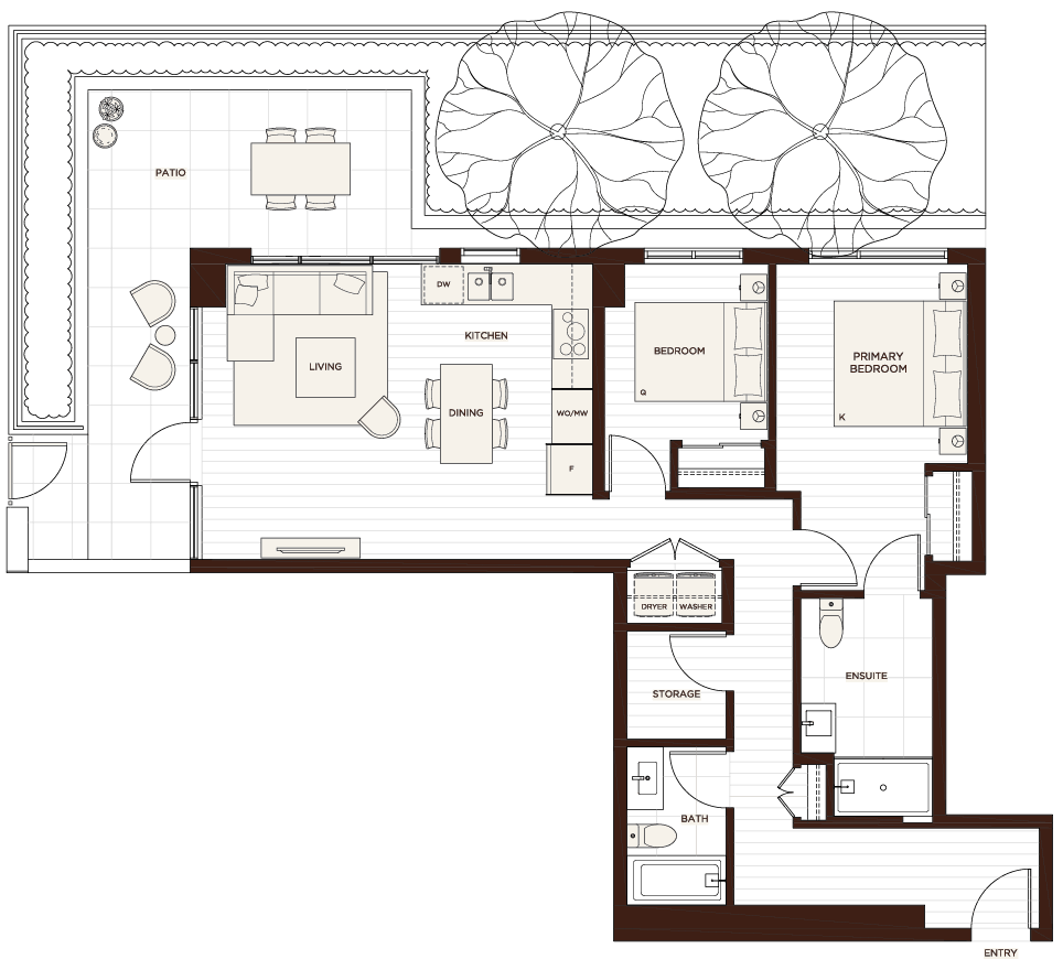 Floor plan F7 — Two Bedroom, accessible