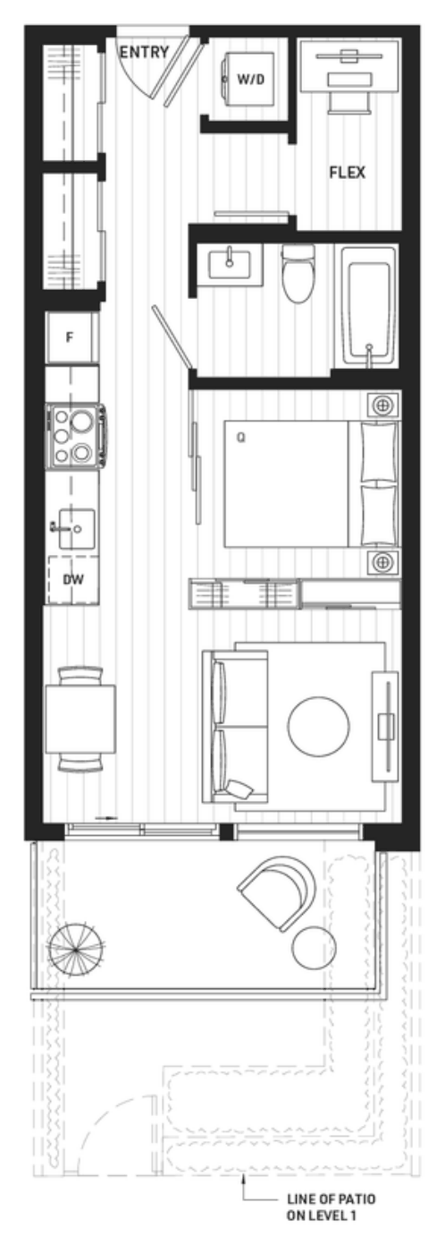 Floor plan B1a — Jr 1 Bedroom + Flex
