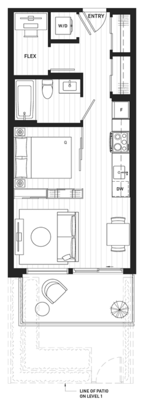Floor plan B1b — Jr 1 Bedroom + Flex