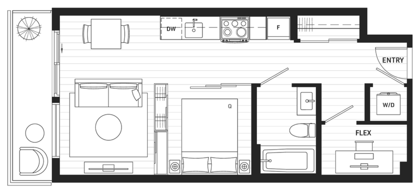 Floor plan B2a — Jr 1 Bedroom + Flex