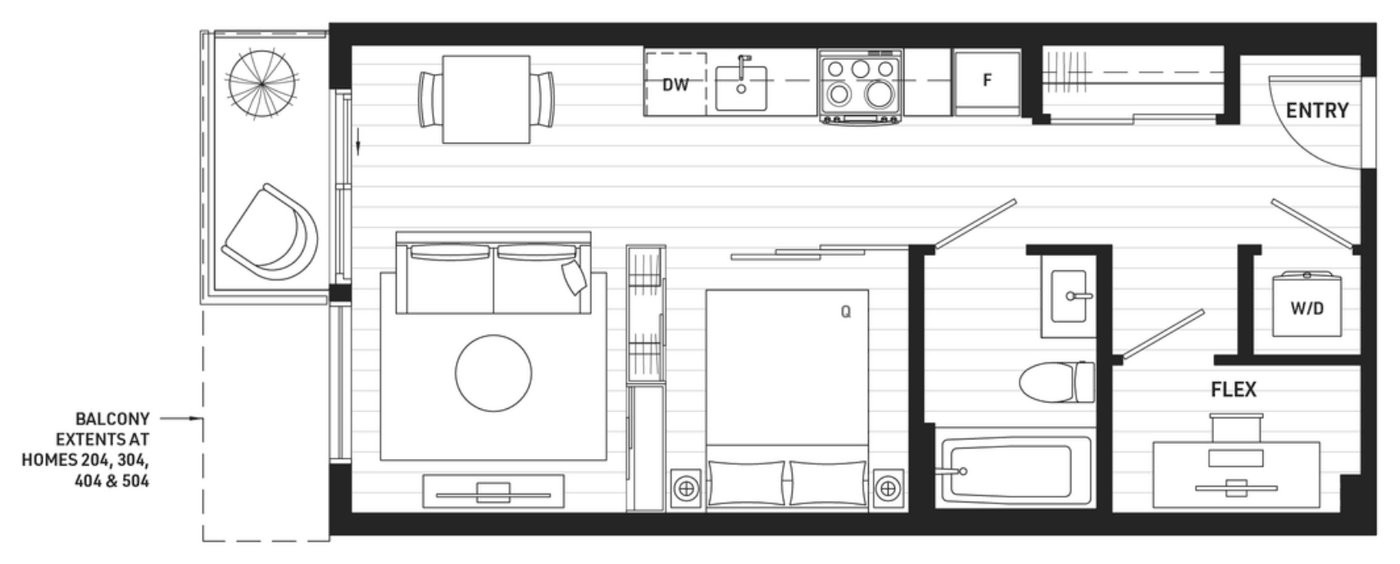 Floor plan B2b — Jr 1 Bedroom + Flex