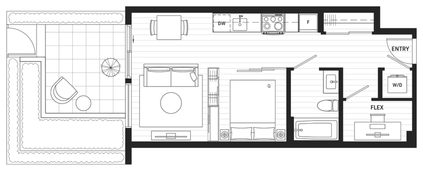 Floor plan B3 — Jr 1 Bedroom + Flex
