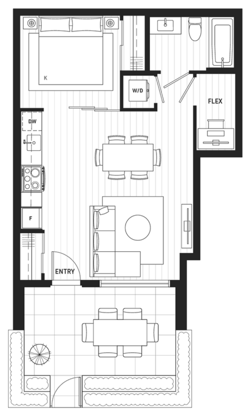Floor plan B4a — Jr 1 Bedroom + Flex