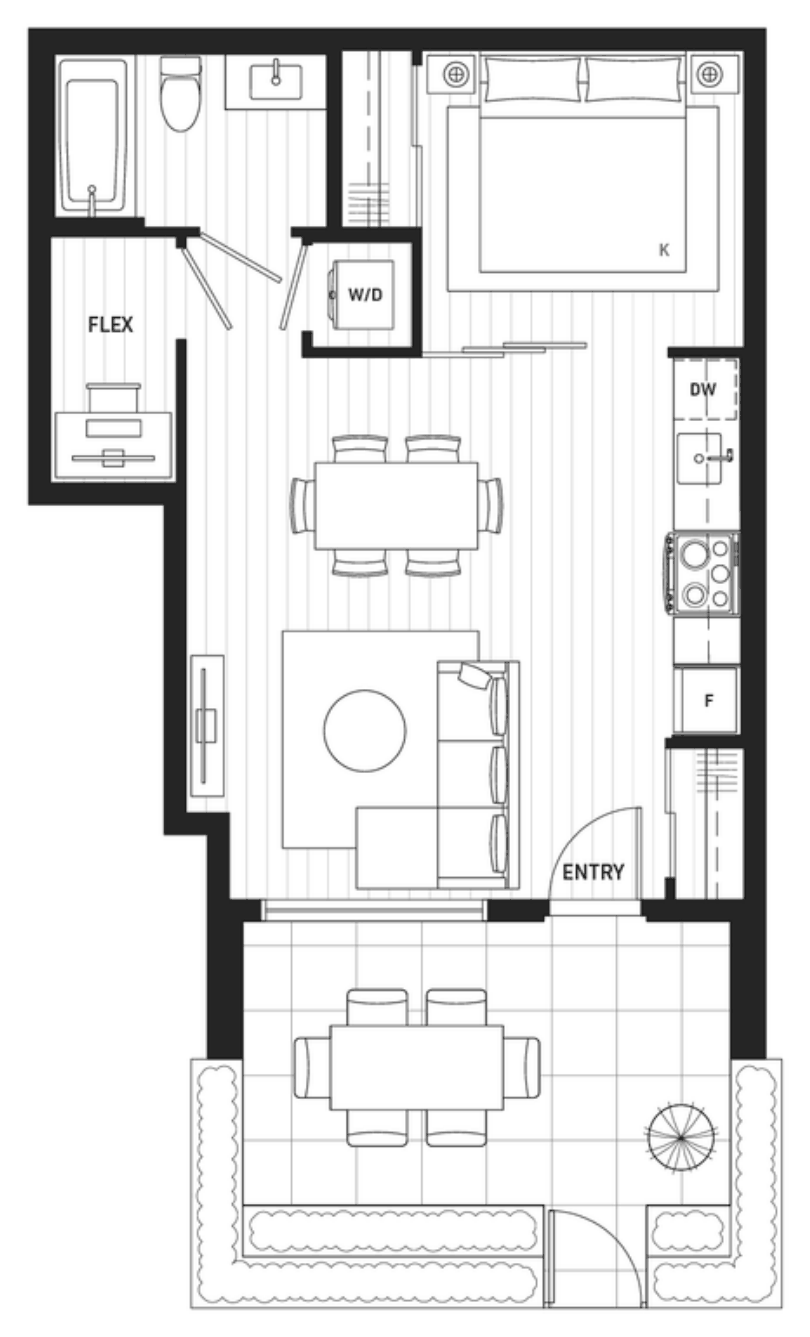 Floor plan B4b — Jr 1 Bedroom + Flex