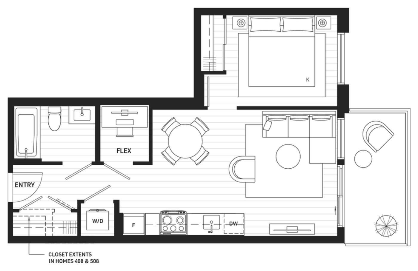 Floor plan C1 — 1 Bedroom + Flex