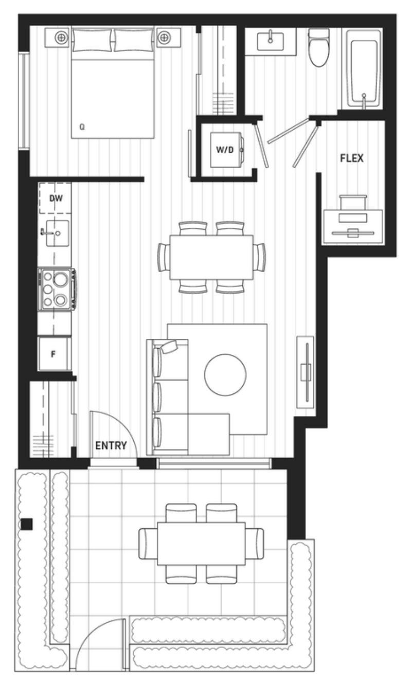 Floor plan C4b — 1 Bedroom + Flex