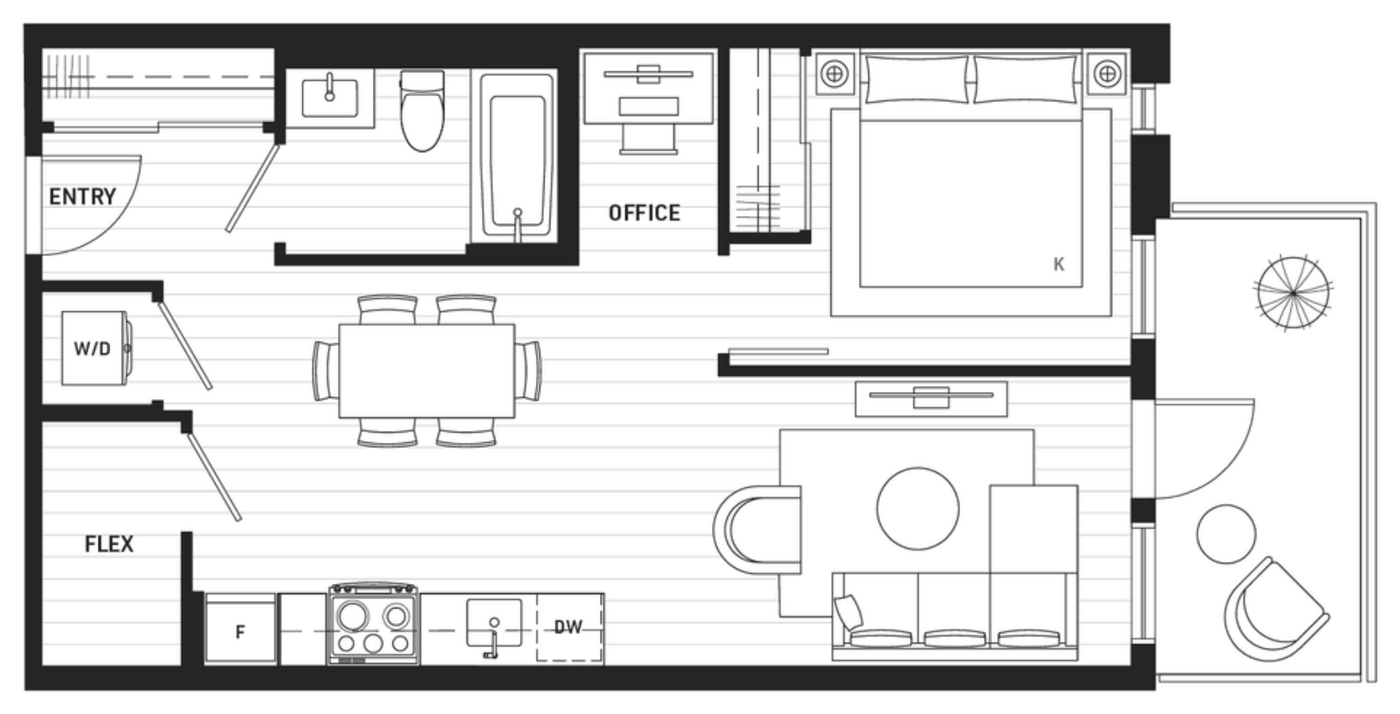 Floor plan C6 — 1 Bedroom + Flex + Office