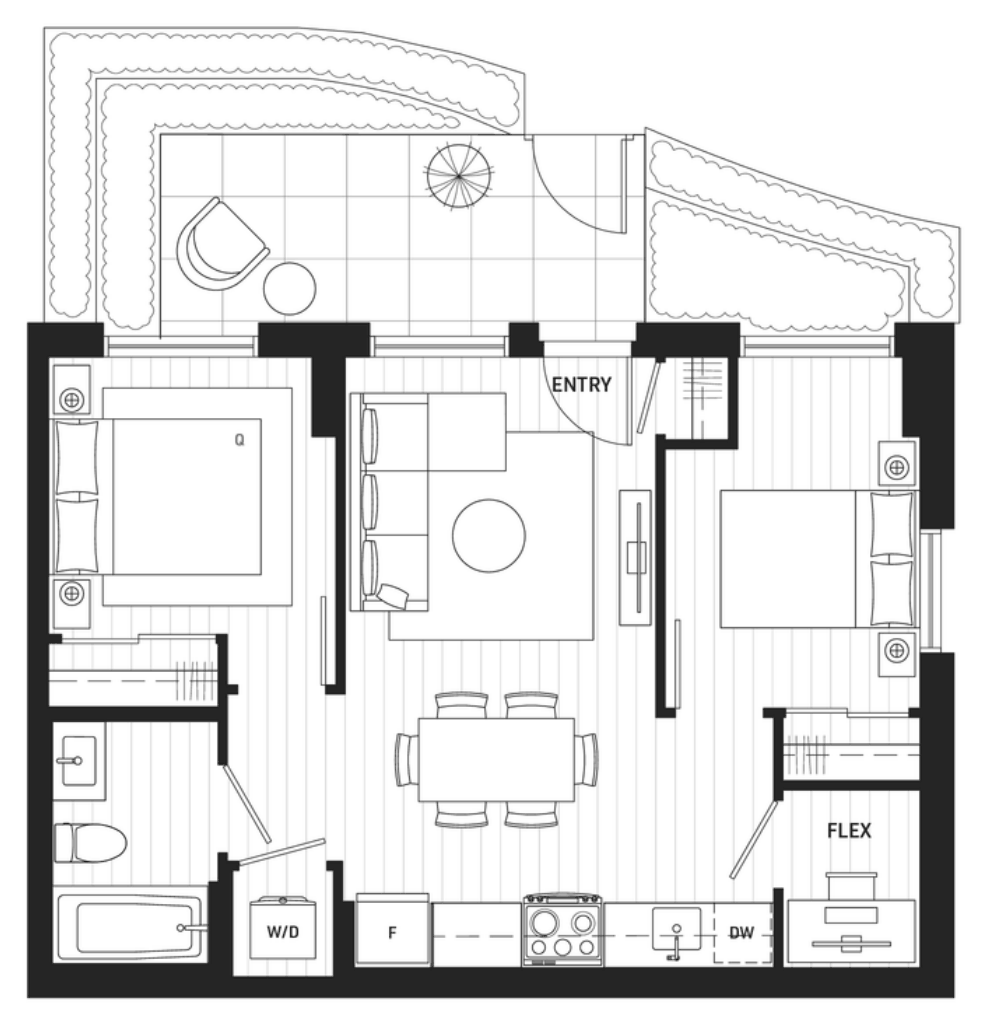 Floor plan D1 — 2 Bedroom + Flex