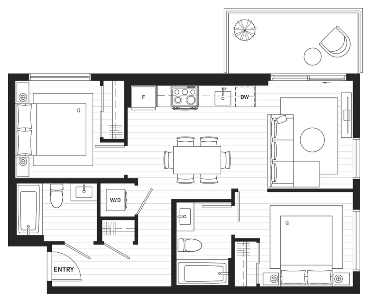 Floor plan E1 — 2 Bedroom