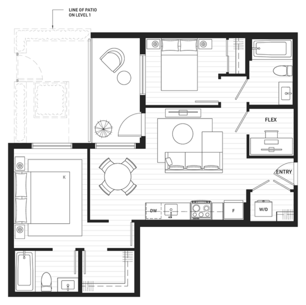 Floor plan E4 — 2 Bedroom + Flex