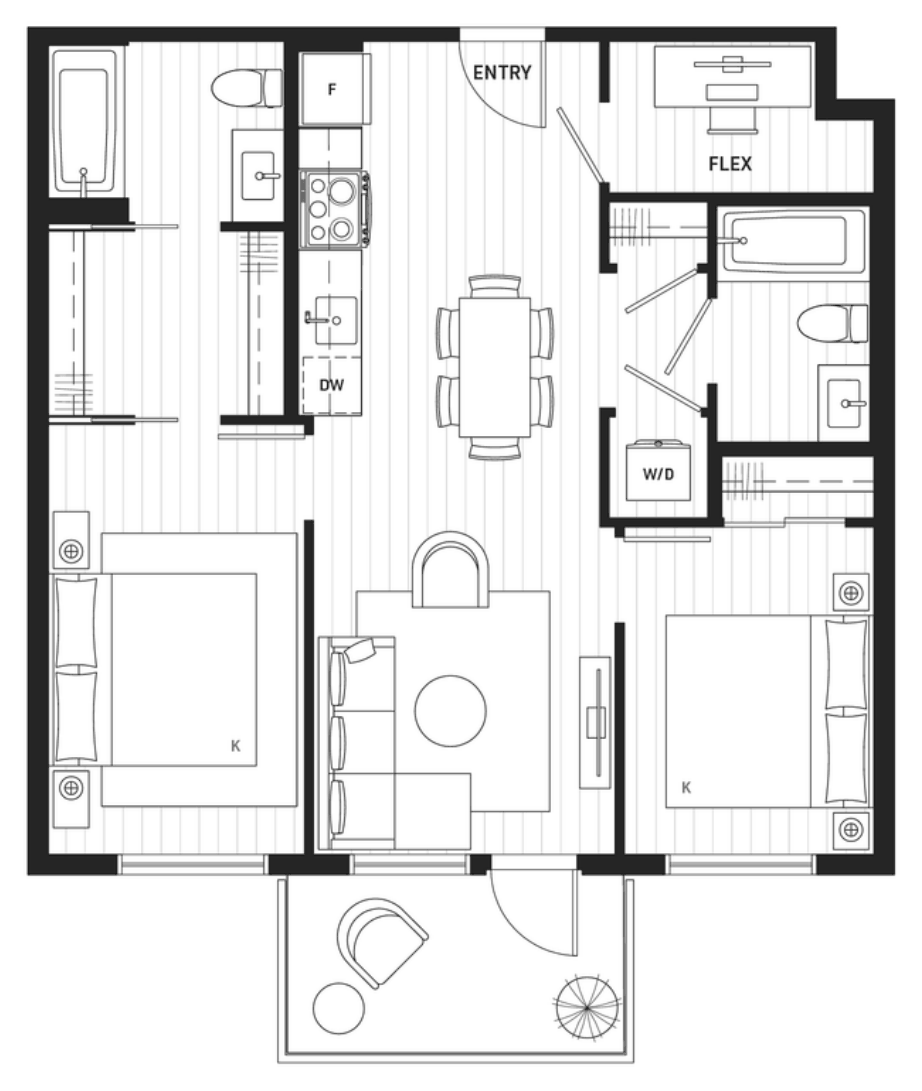Floor plan E7 — 2 Bedroom + Flex