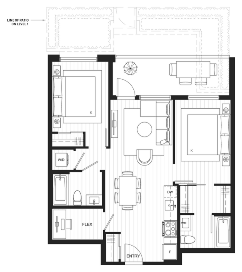 Floor plan E8 — 2 Bedroom + Flex