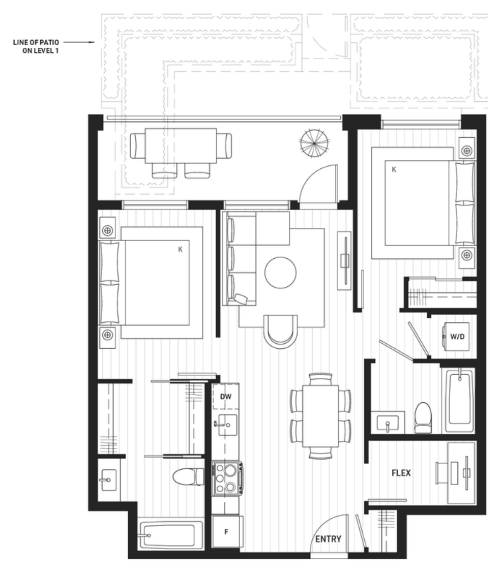 Floor plan E9 — 2 Bedroom + Flex